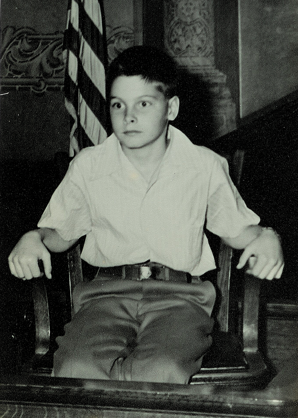 The classes taken - and not taken - by James McCollum, photographed here in 1948, in a Champaign school were the subject of McCollum v. Board of Education. James would later earn an LAS degree from Illinois. (Image courtesy of the Champaign News-Gazette.) 