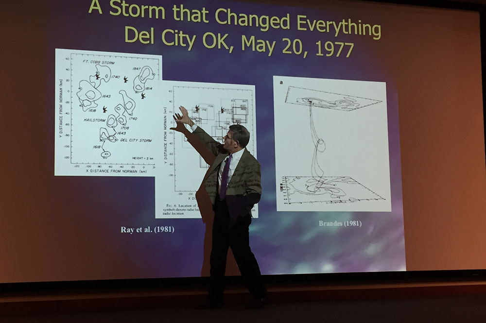 Kelvin Droegemeier has visited Illinois, his alma mater, many times, including his visit in 2016 to receive a distinguished alumni award from the Department of Atmospheric Sciences. (Photo courtesy of the Department of Atmospheric Sciences.) 