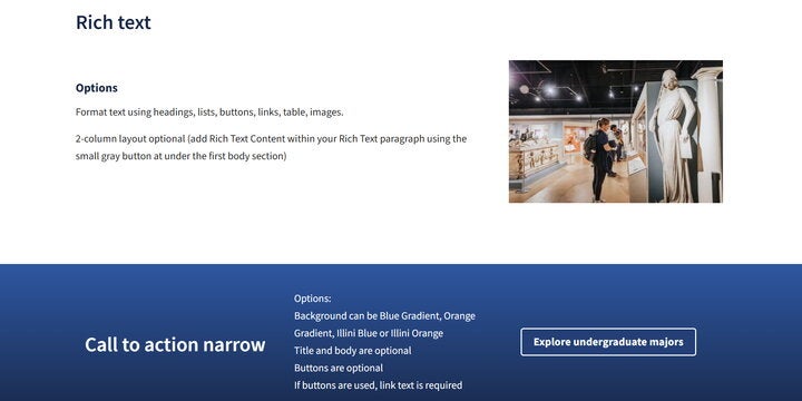 majors page screenshot