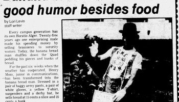 Newspaper clipping of banana bread man from 1976. 