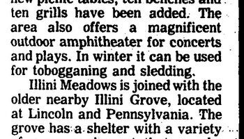 Newspaper clipping of Illini Meadows story. 