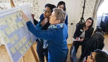 Staff members participate in a diversity exercise on campus
