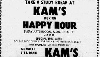 Kam's happy hour ad from the 1970's. 