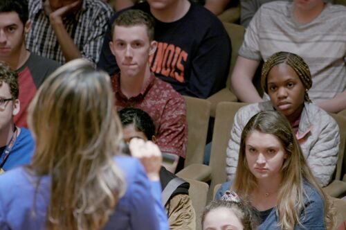 An alumna addresses LAS freshmen at LAS Liftoff