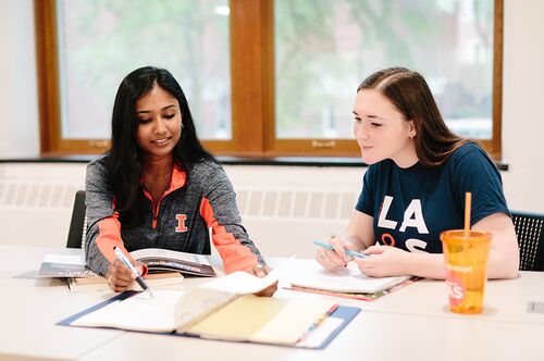 Students talk during a class