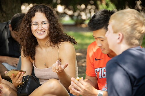 Students talk on the Quad