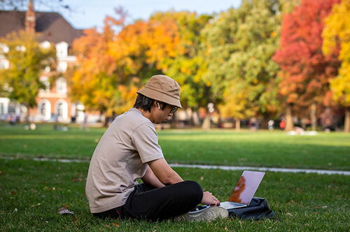 A student on his computer