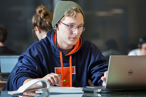 A student at his computer