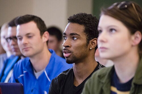 Students talk in class