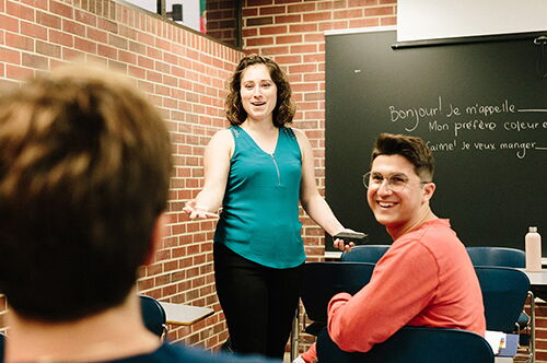 Students talk in class