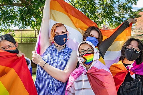 Students at a Pride event