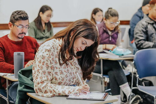 Students talk in class