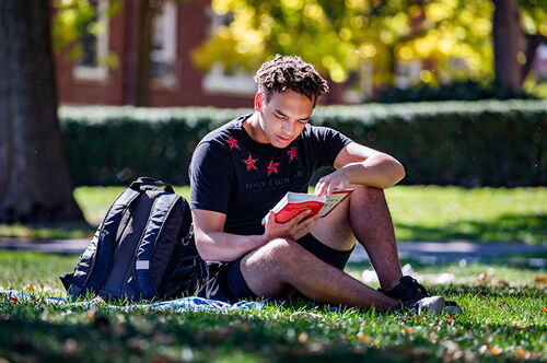 A student reading a book