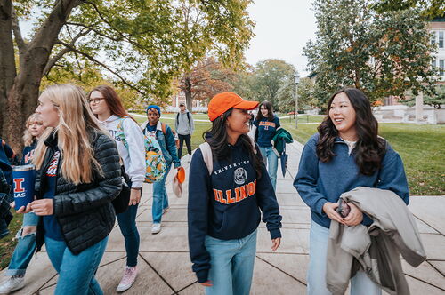 Students walk on the Main Quad