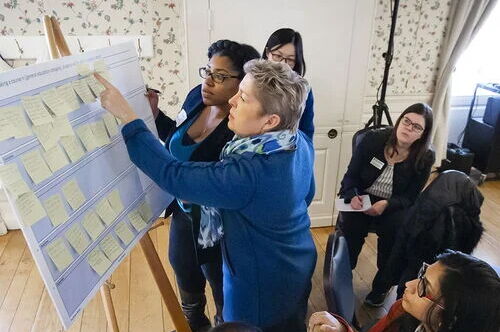 Staff members participate in a diversity exercise on campus