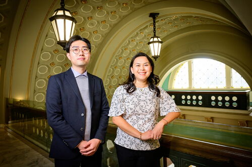 Communication professor Charee Thompson, right, and graduate student Junhyung Han