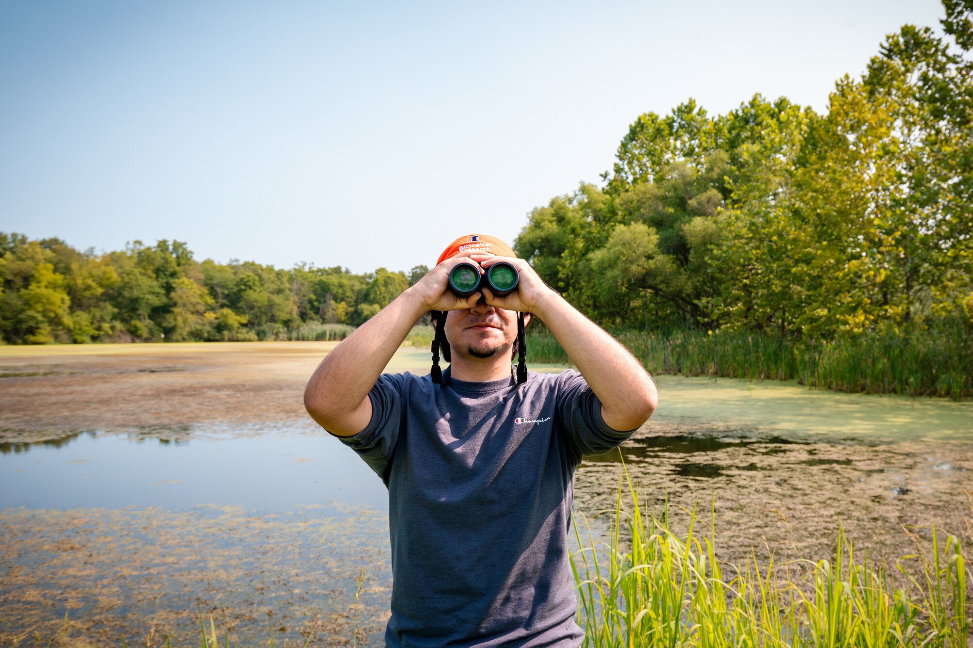A student in a field conducting undergraduate research as part of AAP