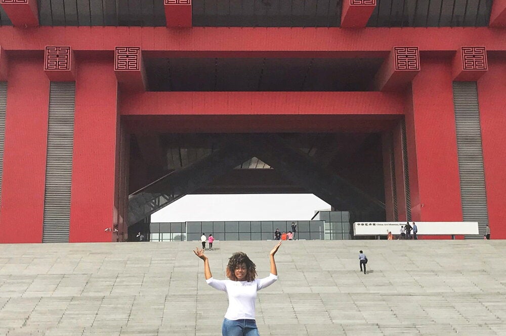 Shontierra Anderson poses in China.