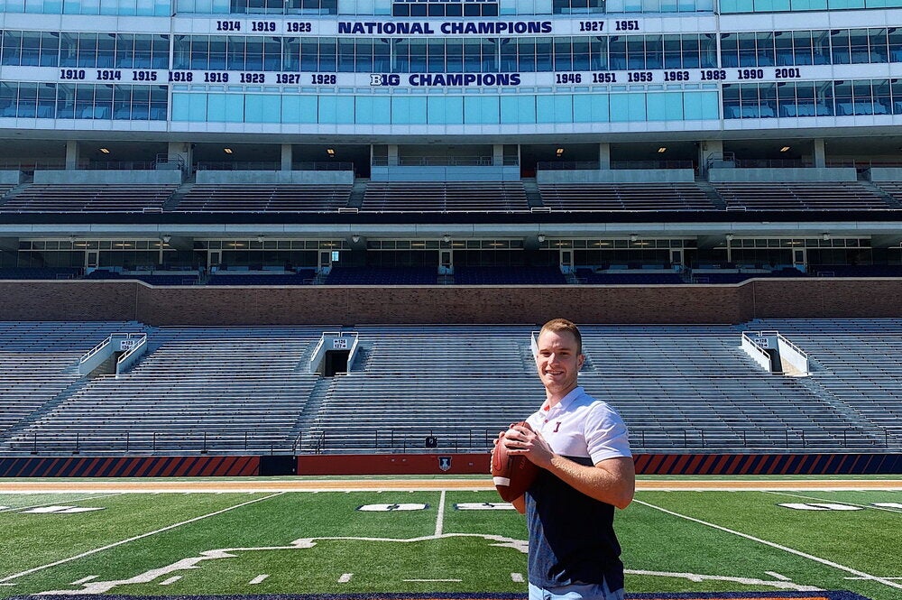 LAS senior stands on the 50 yard line at Memorial Stadium