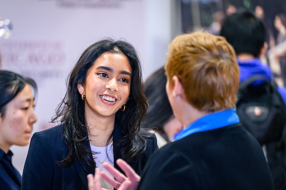 A student at a campus Career Fair
