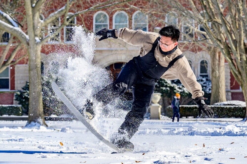 Student on the Quad in the snow