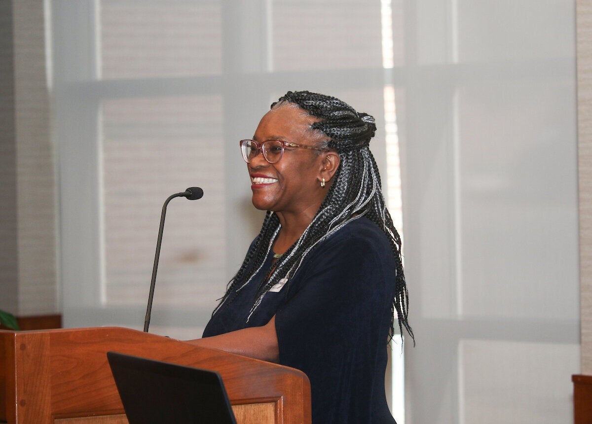 Venetria Patton at a podium