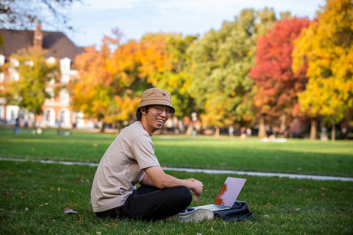 student working on laptop