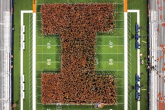 The freshman in the Fall of 2024 gather at Memorial Stadium to form a Block-I
