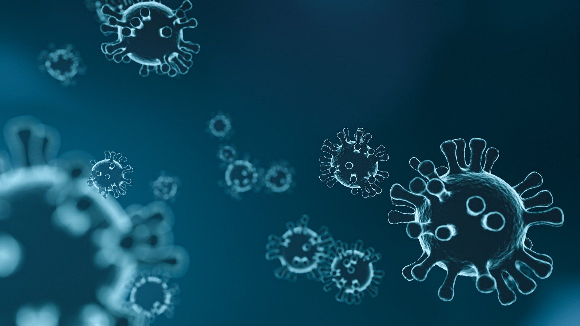 Viruses floating on blue background