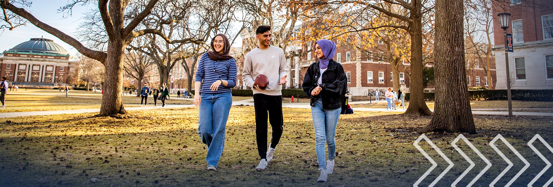 Students walking on the Quad
