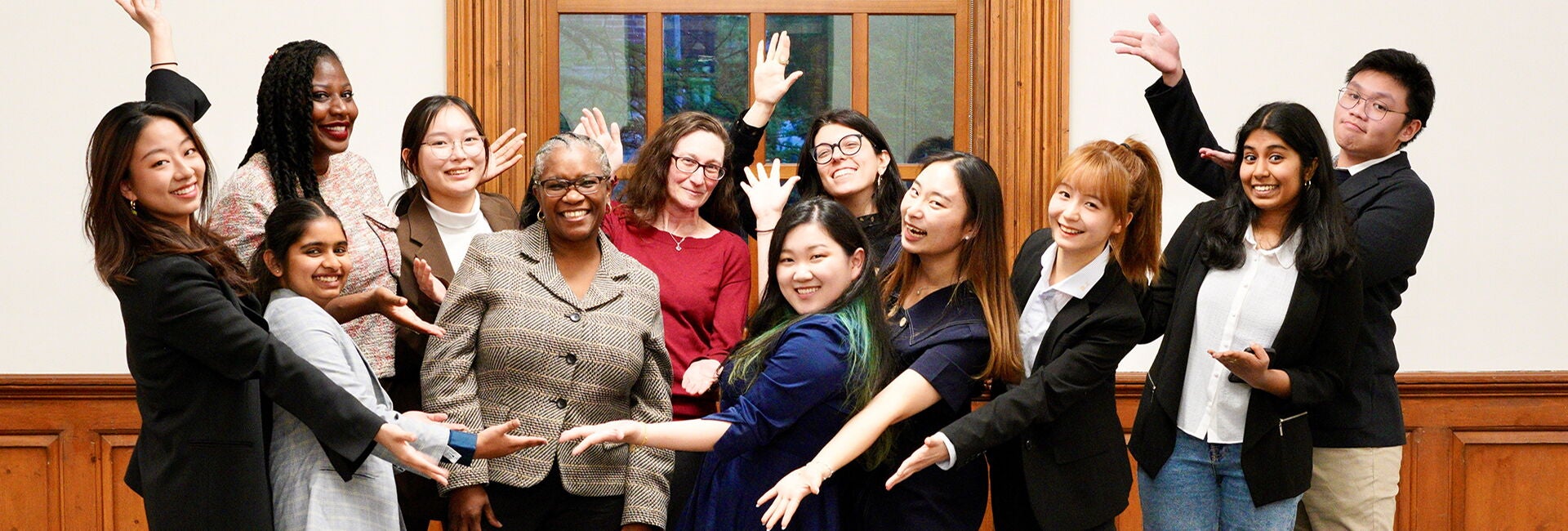 Dean Patton with the International Student Student Advisory Board, Nikia Brown, and Elena Broscritto