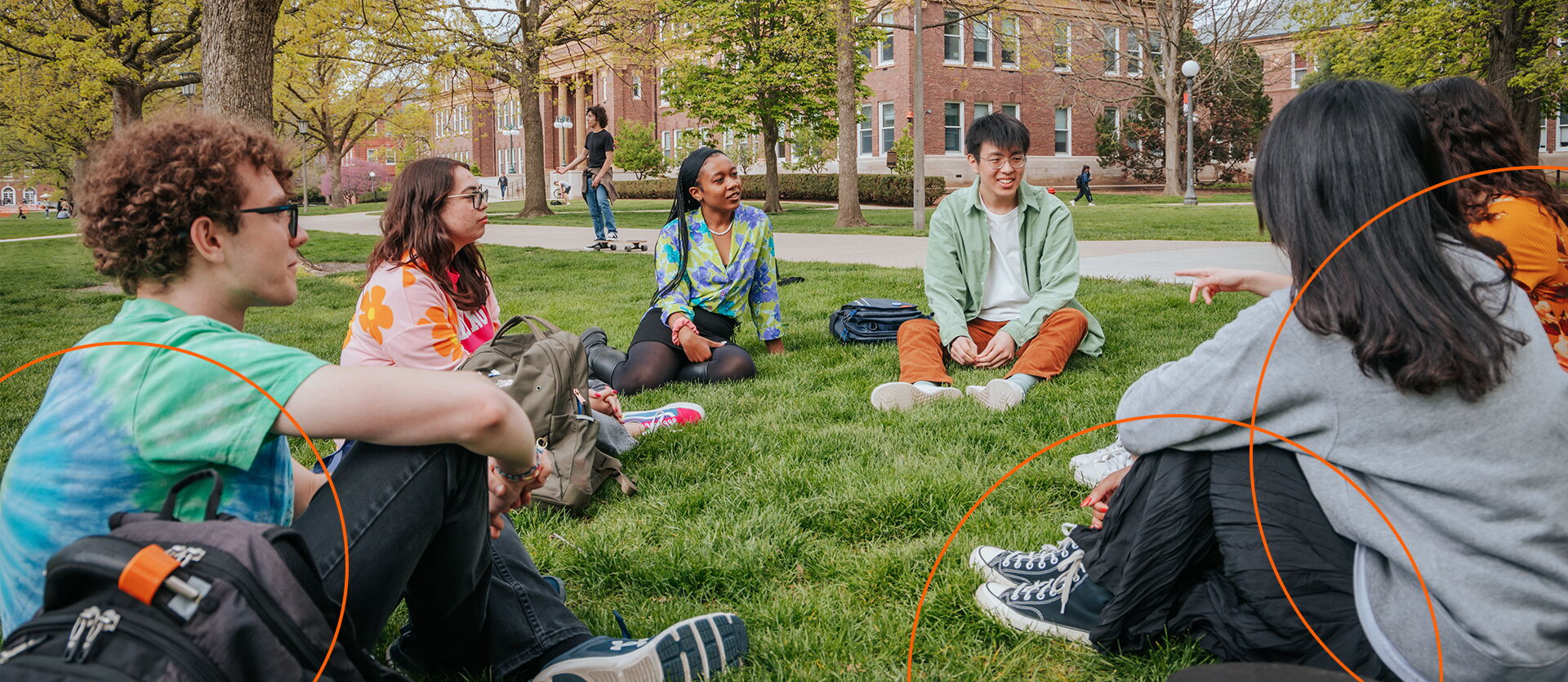 Students talking on the Main Quad
