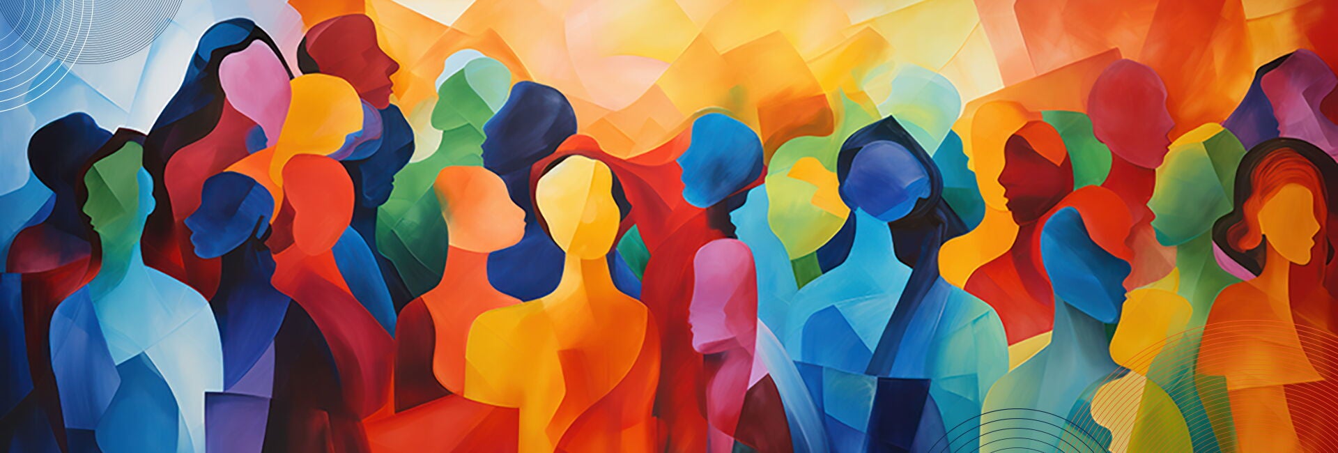 Colorful image of outlines of people in colors of the rainbow.