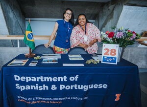 Spanish and Portuguese department table at LAS Liftoff at State Farm Center
