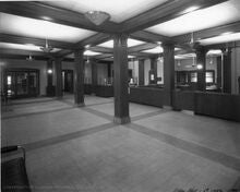 View of the interior of office area of Illini Hall in April 1935.