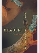 Cover of Corey Van Landingham's collection of poems, titled “Reader, I” ; image of a woman and a rabbit