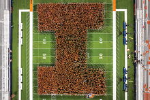 The freshman in the Fall of 2024 gather at Memorial Stadium to form a Block-I
