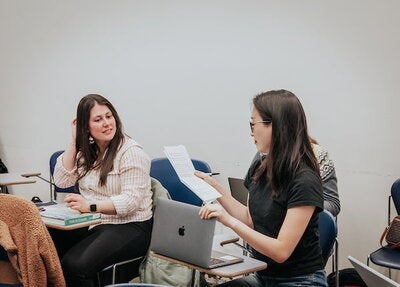 two students talking