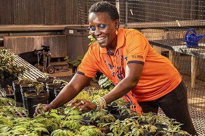 Esther Ngumbi with plants. 