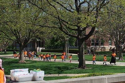 Children walking on the main quad
