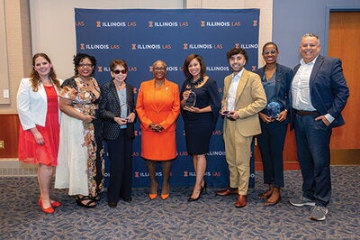 LAS alumni council members with award recipients