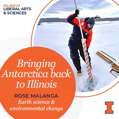 Rose Malanga using the drill they used to take ice core samples.