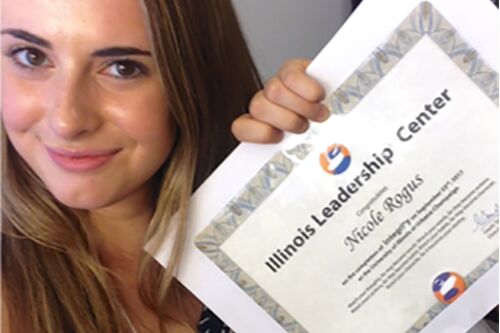 Nicole Rogus holds a certificate from the Illinois Leadership Center