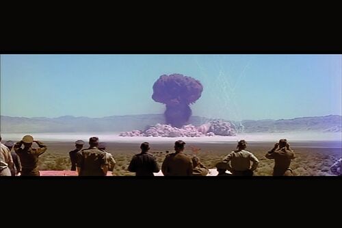 A nuclear test in the Nevada desert in the early 1950s. 