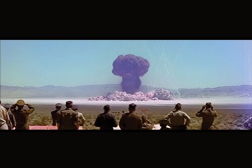 A nuclear test in the Nevada desert in the early 1950s.