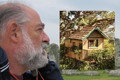 Dual image of Fred Stahl and treehouse