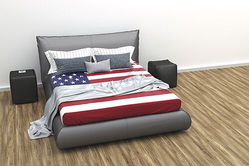 Bed with American flag covers