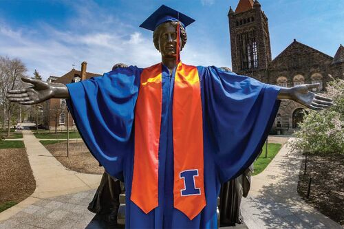 Alma Mater in graduation attire