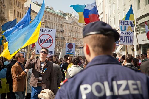 Protest in Austria in 2014 over Russian involvement in Ukraine