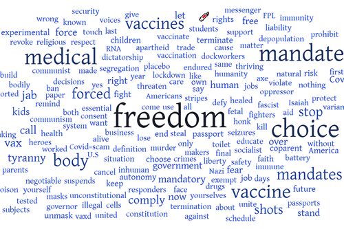 A word cloud of COVID-19 slogans